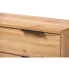 4-Drawer Dresser, Manufactured Wood, Brown Oak Finish, Black Metal Handles