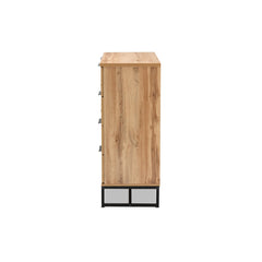 4-Drawer Dresser, Manufactured Wood, Brown Oak Finish, Black Metal Handles