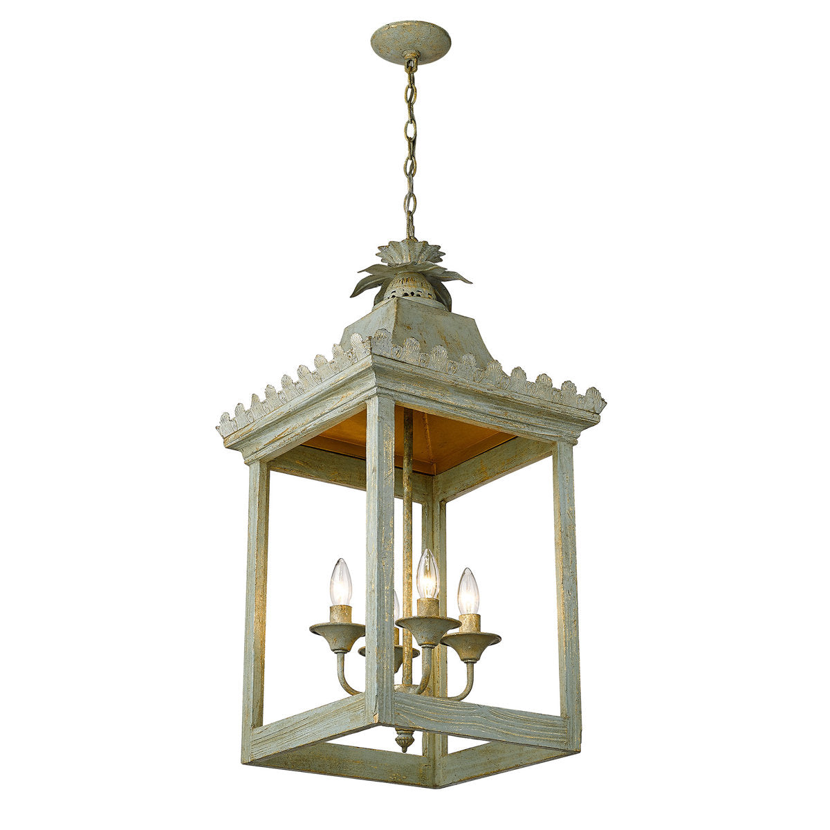 4-Light Pendant Light in Sage Green Finish with Adjustable Chain