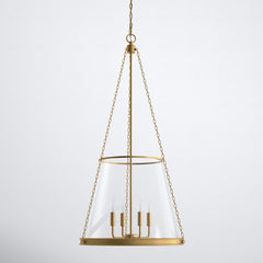 4-Light Pendant with Seeded Glass Shade in Rubbed Brass