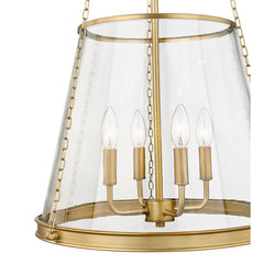 4-Light Pendant with Seeded Glass Shade in Rubbed Brass
