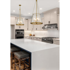 4-Light Pendant with Seeded Glass Shade in Rubbed Brass