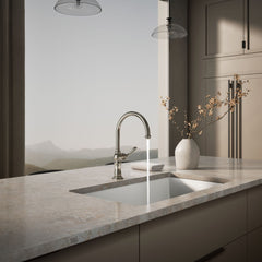 Artifacts Single-Hole Kitchen Faucet with Swing Spout, Arc Spout Design in Vibrant Polished Nickel | product photo
