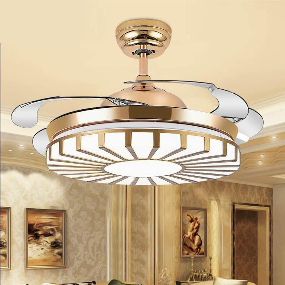 42-Inch Ceiling Fan Chandelier with Retractable Blades in Gold
