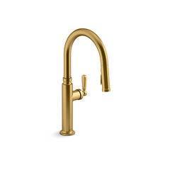 Edalyn Pull-Down Kitchen Sink Faucet with Three-Function Sprayhead in Vibrant Brushed Moderne Brass | product photo