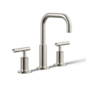 Purist Widespread Faucet with Drain Assembly Low Lever Handles and Low Gooseneck Spout