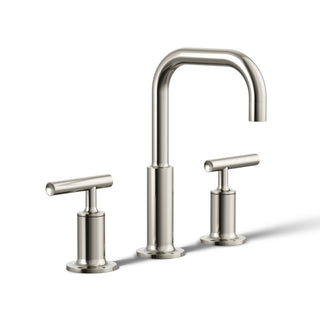 Purist Widespread Faucet with Drain Assembly Low Lever Handles and Low Gooseneck Spout