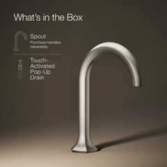 Kohler Occasion Widespread Bathroom Sink Faucet Spout with Cane Design and Drain Assembly in Vibrant Brushed Nickel | product photo