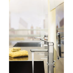 90 Degree Single Hole Bathroom Faucet with Drain Assembly in Chrome | product photo
