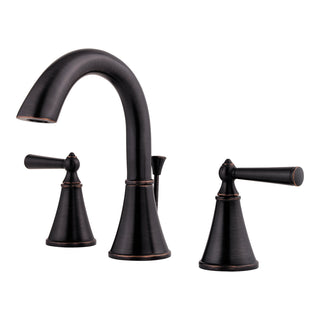 Saxton Double Handle Widespread Bathroom Faucet with Drain Assembly in Tuscan Bronze