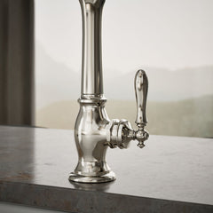 Artifacts Single-Hole Kitchen Sink Faucet with 13-1/2-in Swing Spout, Victorian Spout Design in Vibrant Polished Nickel | product photo
