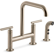 Purist Two Handle Deck-Mounted Bridge Kitchen Sink Faucet with Pull Out Side Sprayer