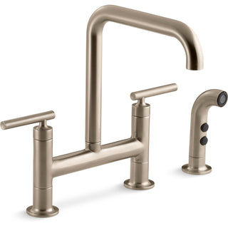 Purist Two Handle Deck-Mounted Bridge Kitchen Sink Faucet with Pull Out Side Sprayer