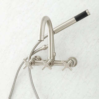 Sebastian Wall Mounted Tub Faucet with Cross Handles in Brushed Nickel