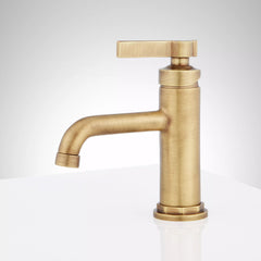 Greyfield 1.2 GPM Single Hole Bathroom Faucet with Metal Lever Handle and Pop-Up Drain Assembly in Aged Brass | product photo