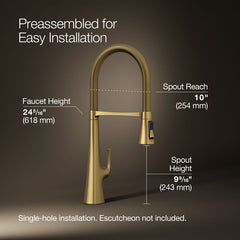 Kohler Graze Single-Handle Semi-Professional Kitchen Sink Faucet With 24-5/16-In Spout in Gold | product photo