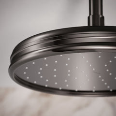 Traditional Round 10" Rainhead with Katalyst Air-Induction Spray in Vibrant Titanium | detail photo