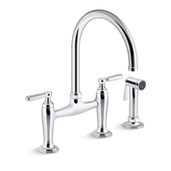 Edalyn Two-Hole Bridge Kitchen Sink Faucet with Side Sprayer in Polished Chrome | product photo