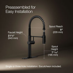 Kohler Crue Single Handle Semi-Professional Pre-Rinse Kitchen Faucet with Three-Function Pull Down Sprayer | product photo