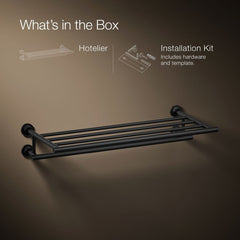 Kohler Purist 24" Hotelier Metal Wall-Mount Bathroom Shelf, Towel Holder in Matte Black | product photo