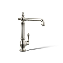 Artifacts Single-Hole Kitchen Sink Faucet with 13-1/2-in Swing Spout, Victorian Spout Design in Vibrant Polished Nickel | product photo