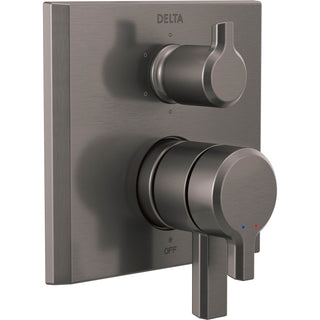 Pivotal 2-Handle Monitor Faucet Trim with 6-Setting Diverter in Lumicoat Black Stainless