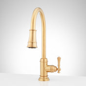 Amberley Single-Hole Pull-Down Spray Kitchen Faucet, Brushed Gold