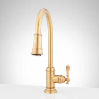 Amberley Single-Hole Pull-Down Spray Kitchen Faucet, Brushed Gold