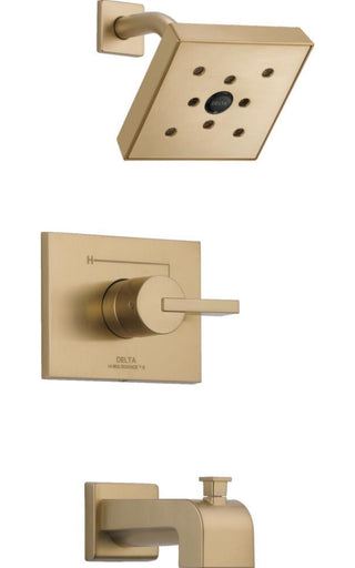 Vero Diverter Tub and Shower Faucet Trim with Lever Handle and Monitor in Gold