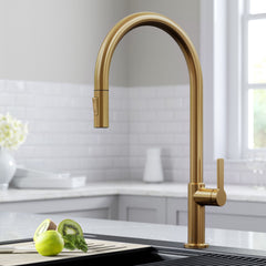 Oletto Single Handle Pull-Down Kitchen Faucet in Brushed Brass | product photo