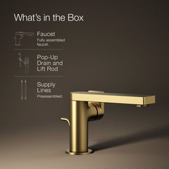 Kohler Composed Single-Handle Bathroom Faucet with Drain Assembly in Vibrant Brushed Moderne Brass | product photo