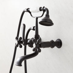 Telephone Style Wall Mounted Tub Faucet with Cross Handles in Matte Black | product photo