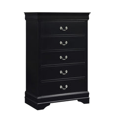 5-Drawer Chest in Black Okume Veneer with Antique Brass Tone Handles