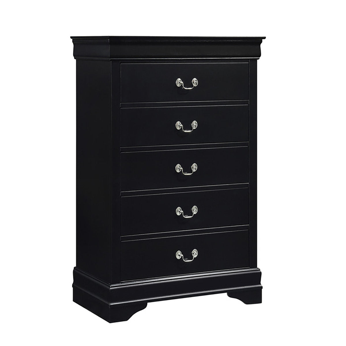 5-Drawer Chest in Black Okume Veneer with Antique Brass Tone Handles