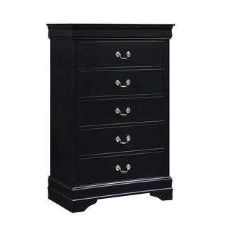 5-Drawer Chest in Black Okume Veneer with Antique Brass Tone Handles