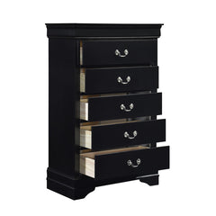 5-Drawer Chest in Black Okume Veneer with Antique Brass Tone Handles