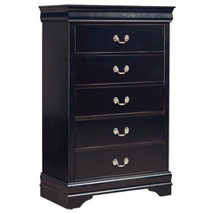5-Drawer Chest in Black Okume Veneer with Antique Brass Tone Handles