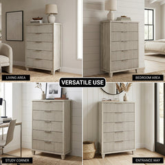 5-Drawer Chest in Solid Wood and MDF with Fluted Fronts