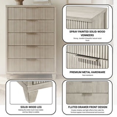 5-Drawer Chest in Solid Wood and MDF with Fluted Fronts