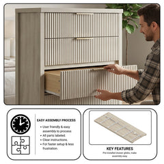 5-Drawer Chest in Solid Wood and MDF with Fluted Fronts