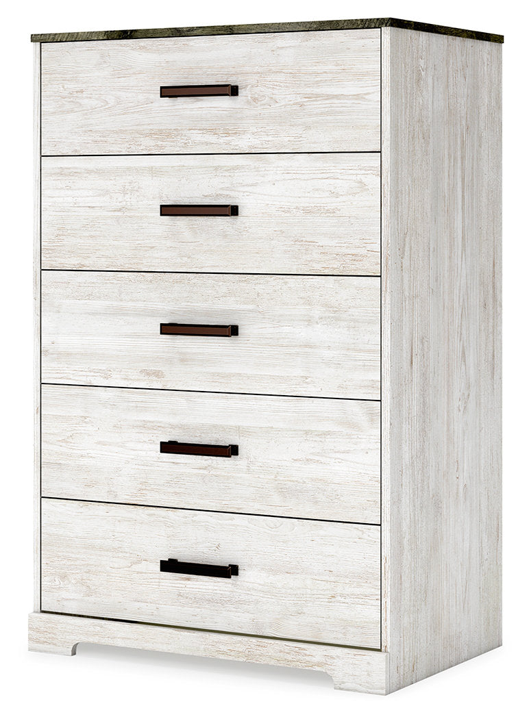 5-Drawer Chest, Manufactured Wood and Laminate, Gray and White