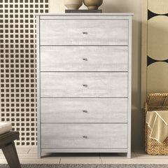 5-Drawer Chest, Manufactured Wood, Dusty Gray Oak, Metal Knobs