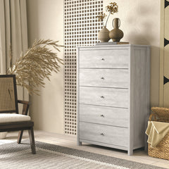 5-Drawer Chest, Manufactured Wood, Dusty Gray Oak, Metal Knobs