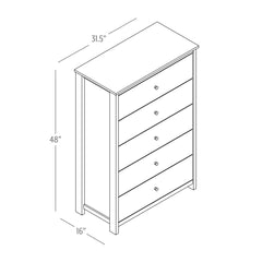 5-Drawer Chest, Manufactured Wood, Dusty Gray Oak, Metal Knobs