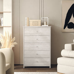 5-Drawer Chest, Manufactured Wood, Dusty Gray Oak, Metal Knobs