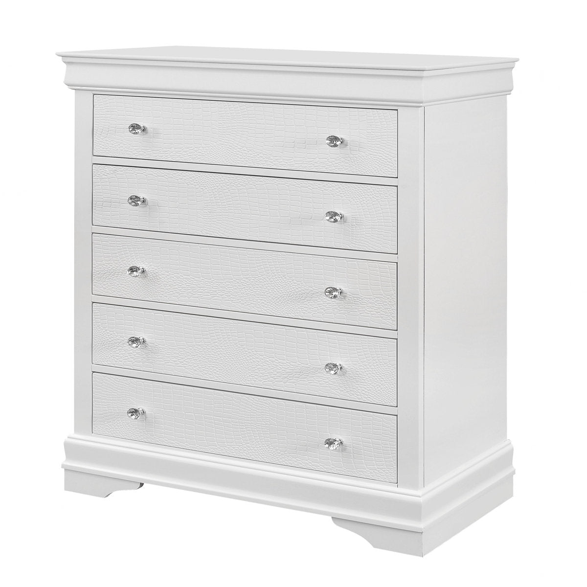 5-Drawer Chest, Solid and Manufactured Wood, White, Metal Handles