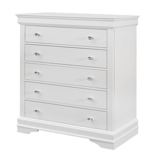 5-Drawer Chest, Solid and Manufactured Wood, White, Metal Handles