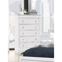 5-Drawer Chest, Solid and Manufactured Wood, White, Metal Handles