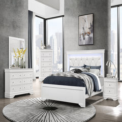 5-Drawer Chest, Solid and Manufactured Wood, White, Metal Handles