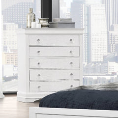 5-Drawer Chest, Solid and Manufactured Wood, White, Metal Handles